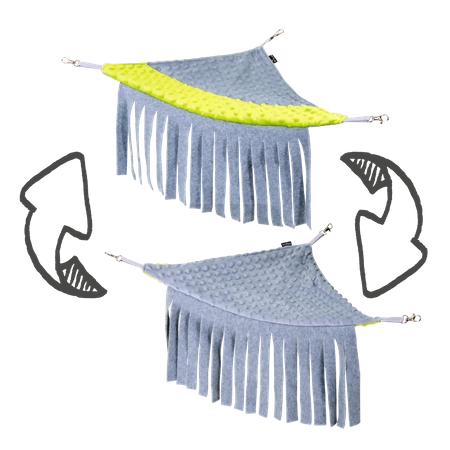 Hamak narożny z frędzelkami z polaru minki - limonka i szarość dla małych zwierząt domowych