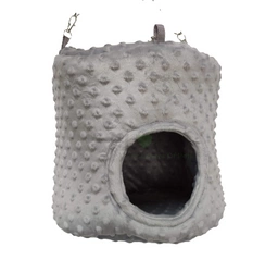 Okrągły domek do podwieszenia  z szarego polaru minky dla szczura