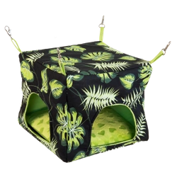 Domek z usztywnianym dnem i wodoodporną poduchą w liście na czarnym tle