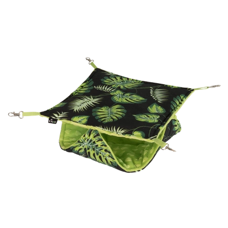 Hamak piętrowy typu plaster miodu w liście na czarnym tle