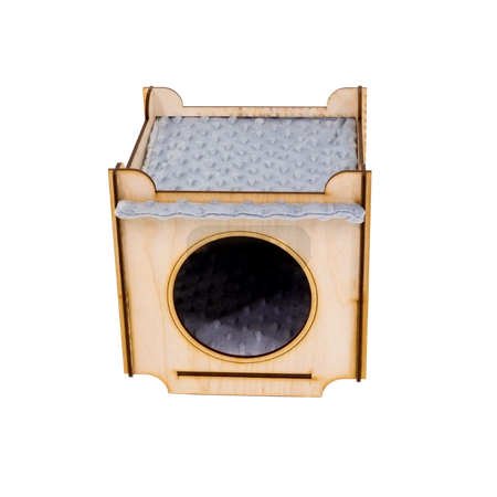 Domek z dachem - hamakiem i mięciutką poduchą z szarego polaru minki dla małych zwierząt domowych