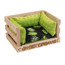 Ażurowe legowisko z wodoodporną poducha w liście na czarnym tle i mini podusiami dla szczurów