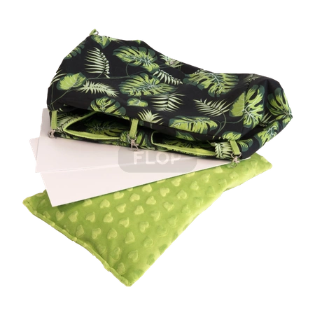 Podwójny domek z usztywnianym dnem i wodoodporną poduchą czarny w liście